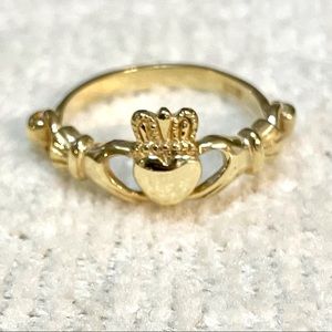 Sterling Silver 925 Irish Claddagh Promise Yellow Gold Ring